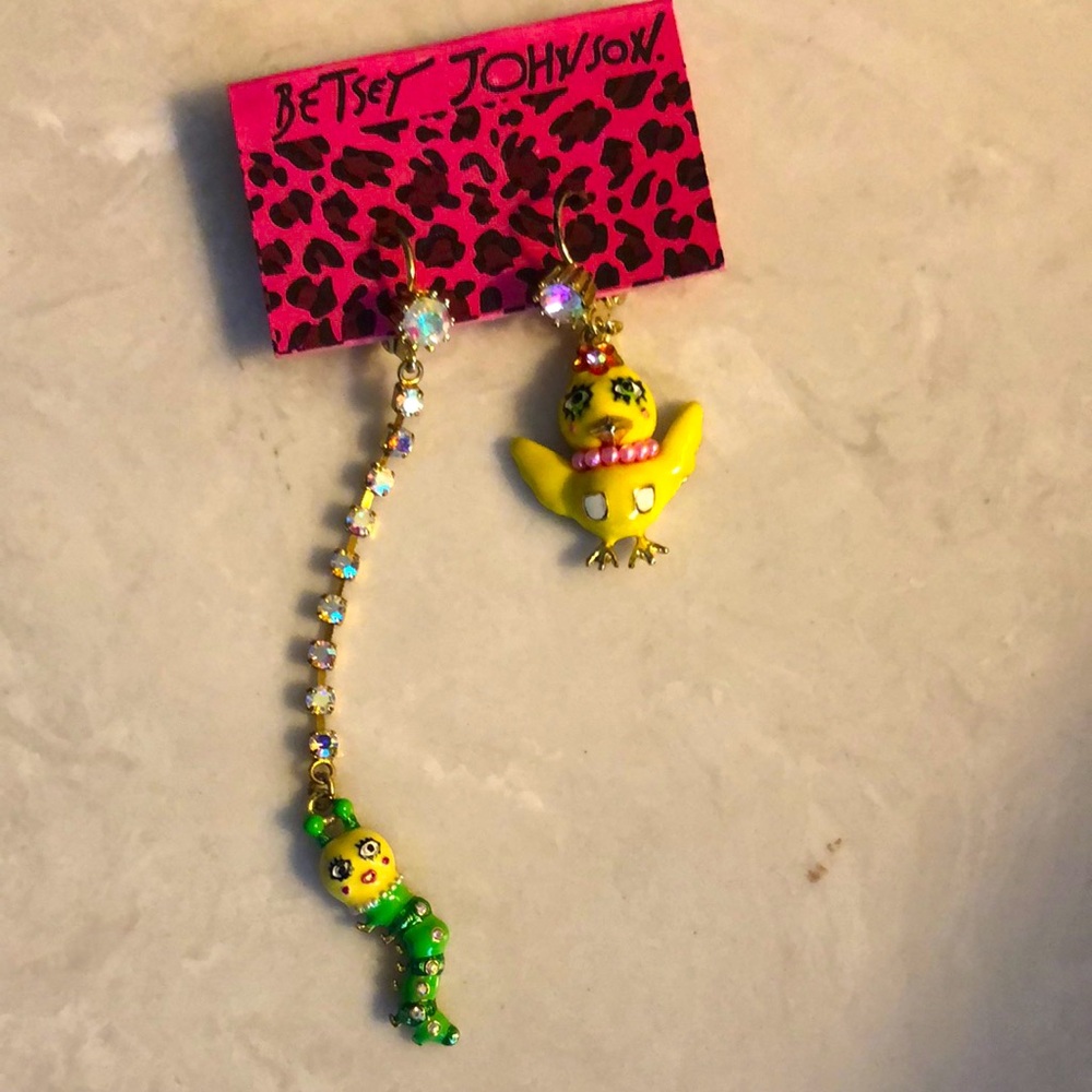 Betsey Johnson Yellow Bird & green worm